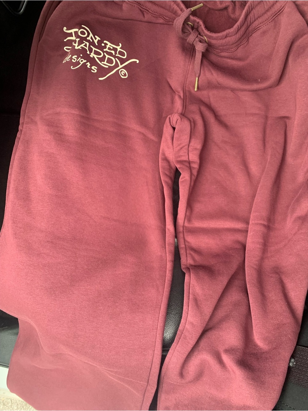 Ed Hardy Kids Maroon Jogger Sweatpants with Logo
